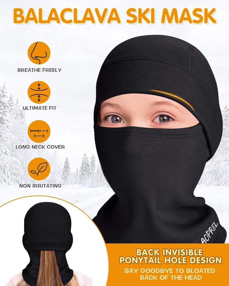 AOPREL Kids Balaclava Ski Mask, Modal Wool Blend Soft Face Mask for Boys & Girls, Windproof Full Face Cover for Cold Weather - Image 3